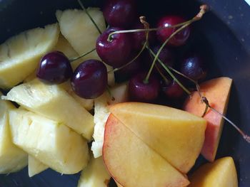 High angle view of fruits in plate