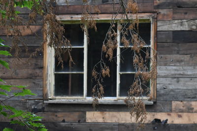 Damaged window of abandoned building