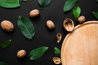 High angle view of leaves on table