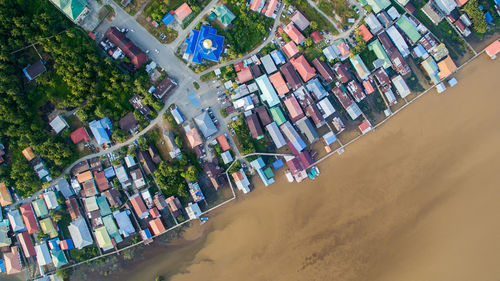 High angle view of buildings in city