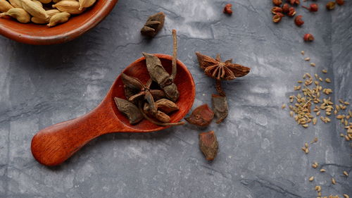 High angle view of food on table