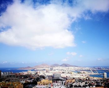 High angle shot of townscape against sky