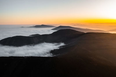 Sea of mist landscape horizon view point .natural sunset sunrise sky background.
