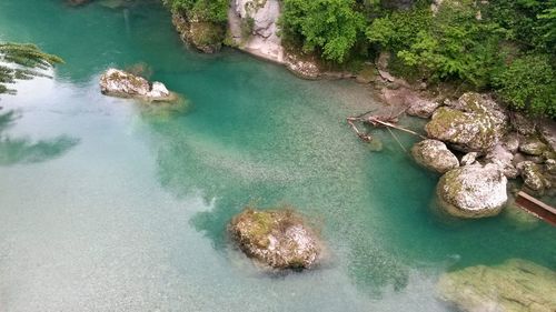 High angle view of rock formation in sea