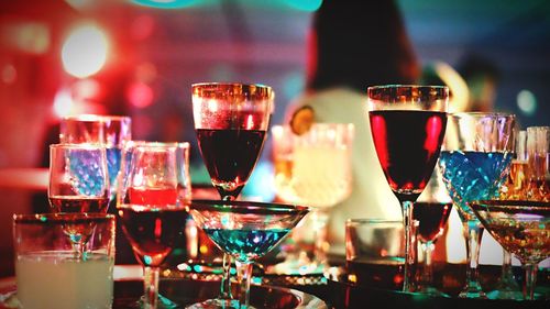 Close-up of wine in glass on table