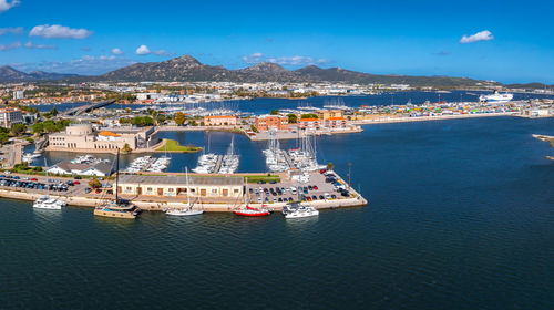High angle view of boats in sea
