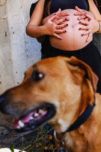 Close-up of woman with dog