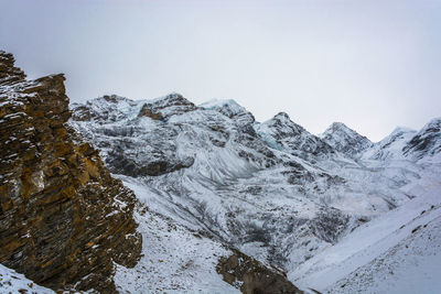 Scenic view of snowcapped mountains against clear sky