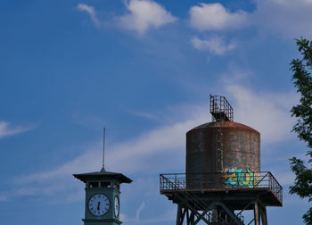 Low angle view of water tower against sky