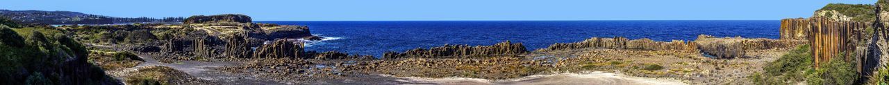 PANORAMIC SHOT OF SEA AGAINST CLEAR SKY