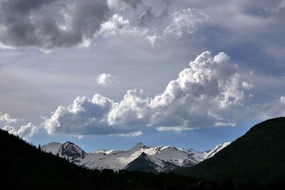 Scenic view of mountains against cloudy sky