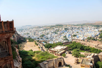 High angle view of townscape against clear sky