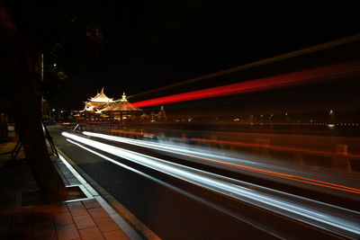 Light trails on road at night