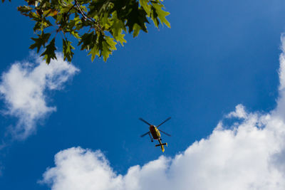 Low angle view of airplane flying in sky