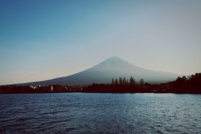 Scenic view of sea with mountains in background