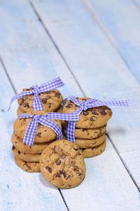 High angle view of cookies on table