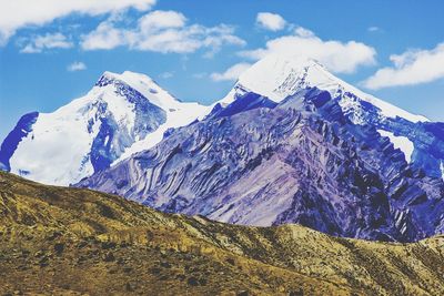 Scenic view of snowcapped mountains against sky