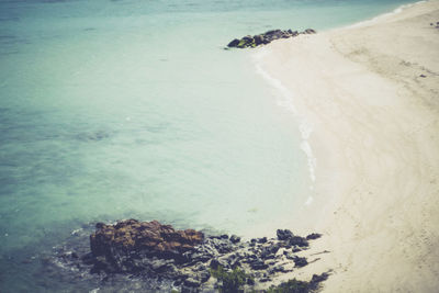 High angle view of rocks on beach