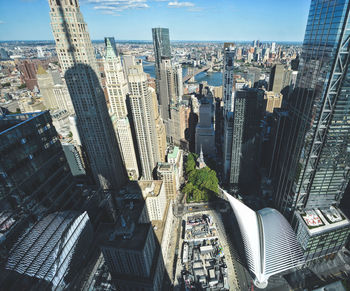 Panoramic view of buildings in city against sky