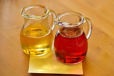 Close-up of drink in glass jar on table