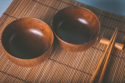 High angle view of black tea on table