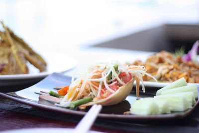 Close-up of food in plate on table