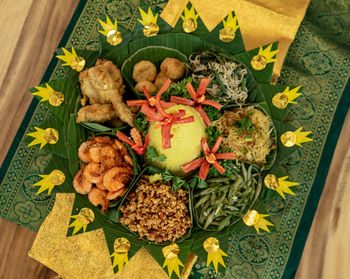 High angle view of various vegetables on table