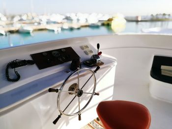 Close-up of boat moored on sea