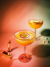 Close up of pornstar martini - a cocktail with vodka, vanilla and passion fruit