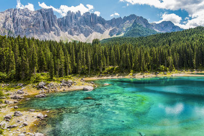 Scenic view of lake against cloudy sky