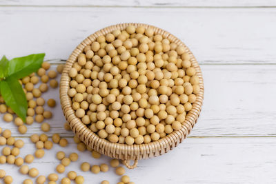 High angle view of eggs in container on table