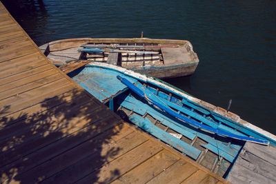 Two old wooden boats are moored in summer in dalyan turkey
