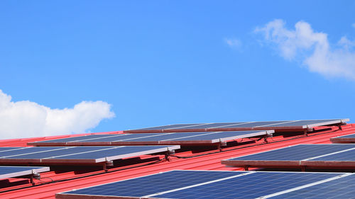 Solar panels against blue sky in sunny day