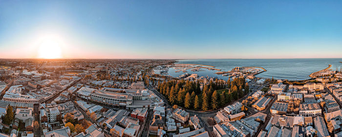 High angle view of buildings against sky