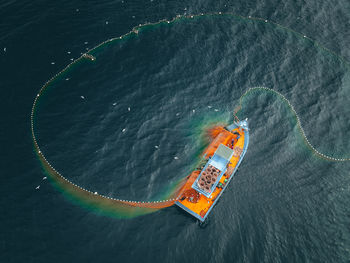 High angle view of ship in sea