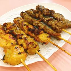 High angle view of meat in plate