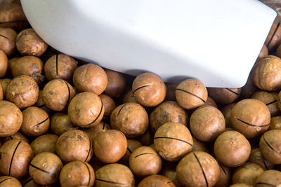 High angle view of potatoes in container