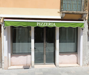 Closed door of building