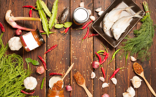 High angle view of chopped vegetables on table