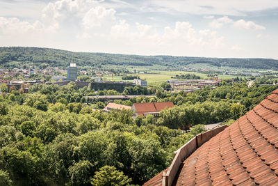 High angle view of townscape against sky