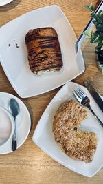 High angle view of breakfast served on table