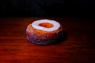 Close-up of dessert served on table