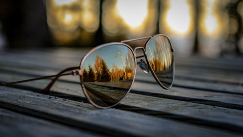 Close-up of sunglasses on table