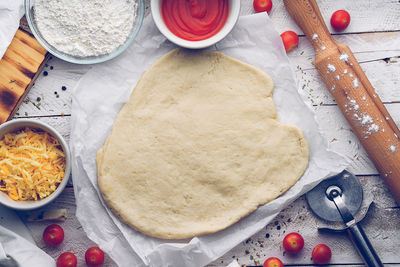 High angle view of dessert on table