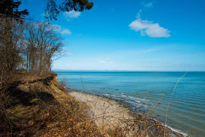 Scenic view of sea against blue sky