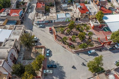 High angle view of buildings in city