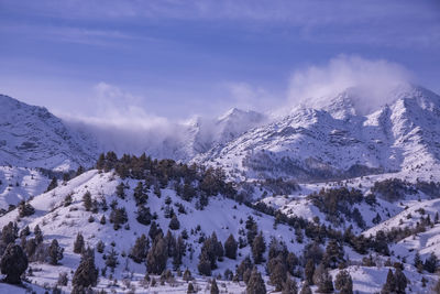 Scenic view of snowcapped mountains against sky