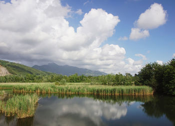 Scenic view of lake against sky