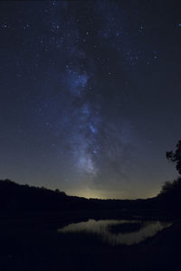 Scenic view of lake against sky at night with milkyway