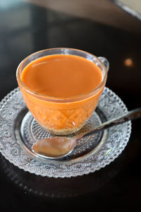 Close-up of tea cup on table